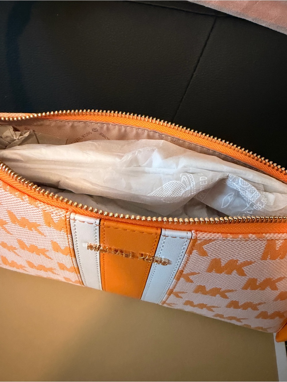 Michael Kors Orange & White MK Print Purse - Picture 7 of 8